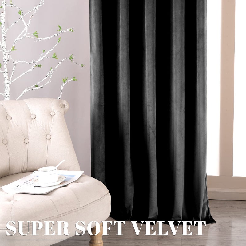 nanbowang Black Velvet Curtains - 42 Inches Width 63 Inches Long Soft Curtain Rod Pocket Thermal Insulated Window Treatment for Bedroom 2 Panels - Image 4